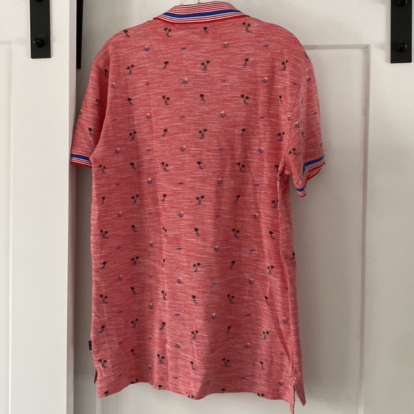 PROJEKRAW polo golf shirt coral almond palm trees stripe collar M NWT PROJEK RAW - Picture 3 of 4
